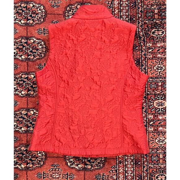 Isis Women’s 10 Floral Pattern Quilted Orange Vest w Shearling Lining NICE! - Picture 2 of 12